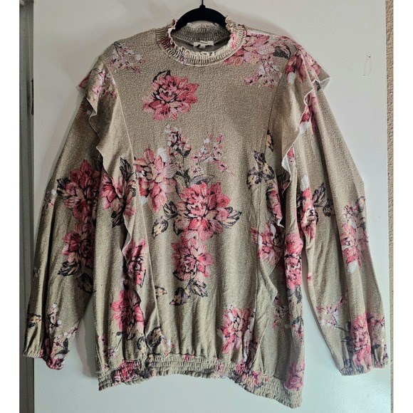 Plus 3X Floral Flowy Spring Sweater Top Womens Coral Colorful Balloon Sleeves - Picture 4 of 9